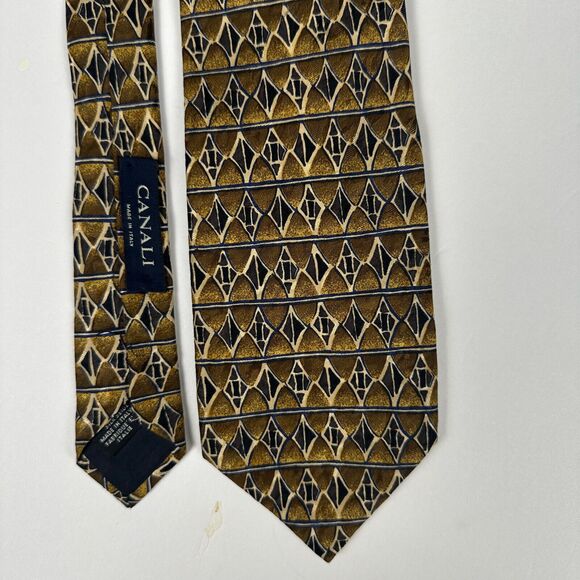 CANALI Gold Brown Geometric 100% Silk Mens Luxury Tie - 3.75W 56L - Picture 9 of 9